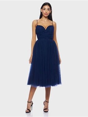NWT Alex & Sophia navy blue sleeveless mesh tulle midi dress 11/12